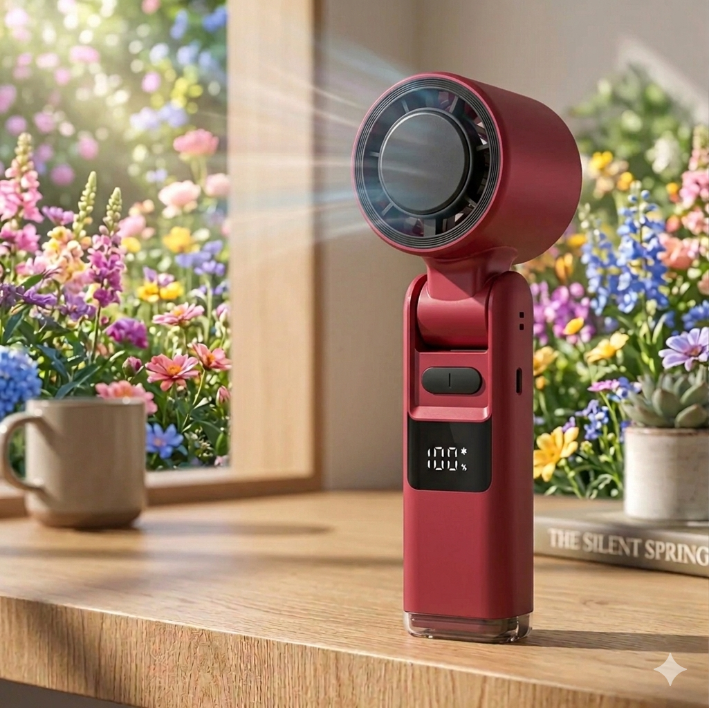 Ventilateur à main portable USB rechargeable avec écran et plaque de r